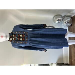 1970's Vintage Embroidered Folk Mini Dress Women's Med Scandinavian Baby Doll